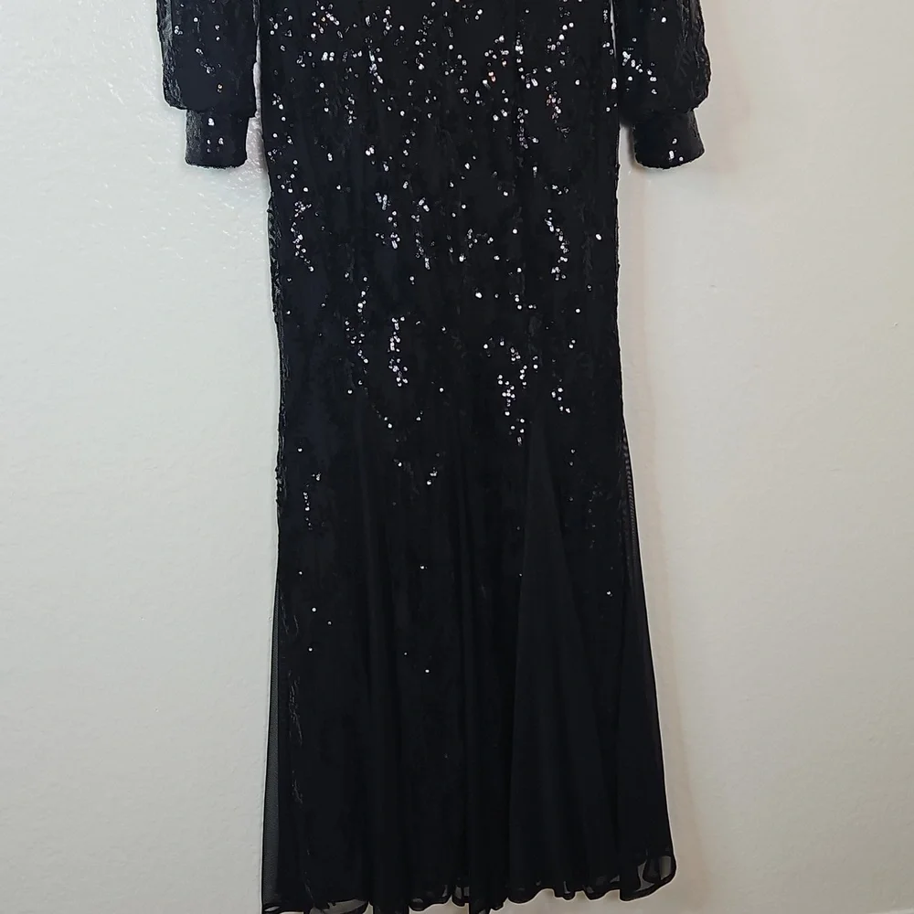 🌟 R&M Richards Petite 6P Black Sequin Long Evening Gown - Picture 14 of 15